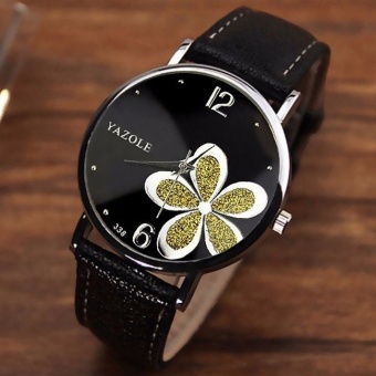 Yazole Women Flower Quartz Wrist Watch (Black+Purple) - intl  