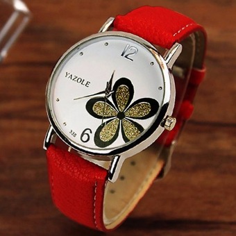 Yazole Women Flower Quartz Wrist Watch (Gold+Red)  