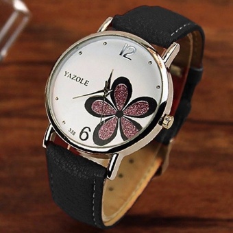 Yazole Women Flower Quartz Wrist Watch (Purple+Black) - intl  