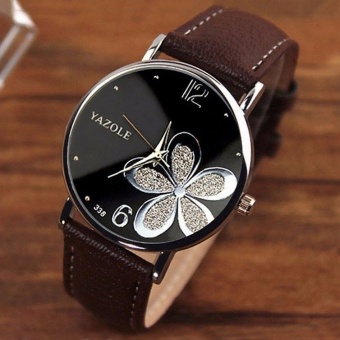 Yazole Women Flower Quartz Wrist Watch (Silver+Brown) - intl  