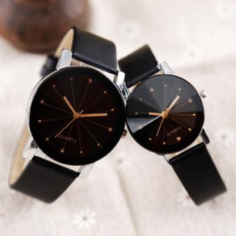 YBC Fashion 1 Pair Couple Wrist Watch PU Leather Round Dial Watchband  