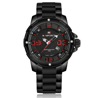 Yika Men Sport Military Stainless Steel Analog Date Quartz Wrist Watch (Black+Red)  