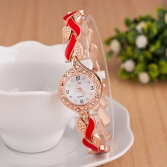 Yika Rhinestone Design Metal Weave Clock female Dress Girls Bracelet Bangle Quartz Watch Woman Wristwatch - intl  
