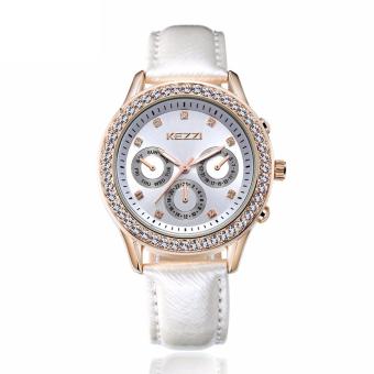 YJJZB KEZZI Brand Watches Lady Leather Quartz New Arrive Fashion Casual Luxury Rhinestone Watch Montre femme 30m Waterproof Relogios (White)  