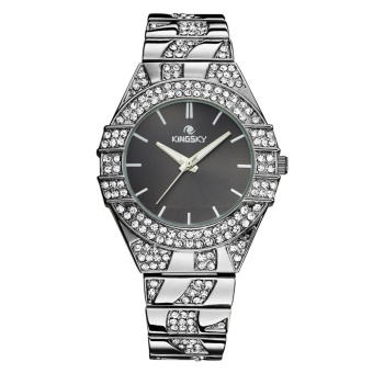 YJJZB Kingsky lady all-match diamond watch brand female table quartz watch manufacturers more drilling pop group (Black)  