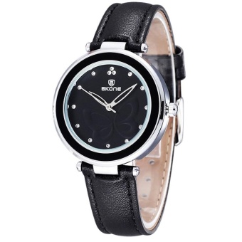 YJJZB SKONE Rhinestone Hours Marker Fashion Watches Women Brand Analog Quartz-watch Ladies Leather Watch Shock Resistant relojes mujer (Black)  