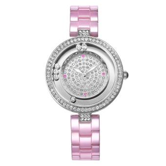 YJJZB WEIQIN Luxury Pink Real Ceramic Band Rhinestone Fashion Watches Women Top Brand Tag Ladies Quartz Watch Clocks Relogios Feminino (Pink)  