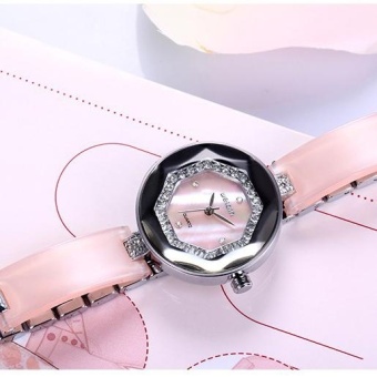 YJJZB WEIQIN Shell Band Rose Gold Watch Women Fashion Rhinestone Ladies Watch Analog Quartz Luxury Brand Wristwatch Clock Time Hours (Pink)  