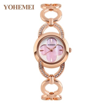 YOHEMEI 0170 Fashion Women Waterproof Quartz Watch Alloy Strap Casual Ladies Woman Clock Bracelet Watch - Pink - intl  
