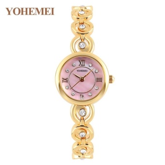YOHEMEI 0180 Women 's Waterproof Quartz Watch Alloy Strap Watches Girls Ladies Diamond Casual Watch - Pink - intl  