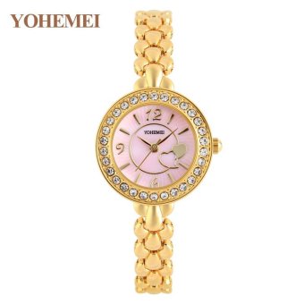 YOHEMEI 0183 Fashion Women's Watches Ladies Rhinestones Metal Bracelet Strap Waterproof Quartz Watch - Pink - intl  