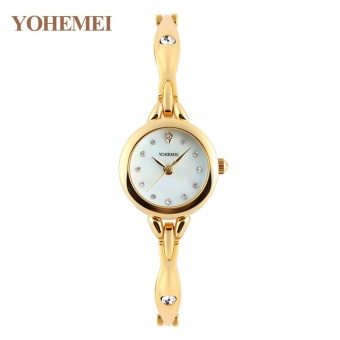 YOHEMEI 0184 Luxury Brand Women Waterproof Gold Alloy Strap Quartz Watch - White  