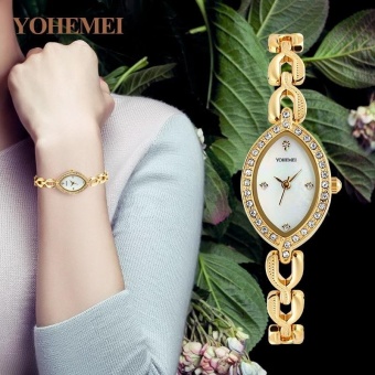YOHEMEI Ladies Quartz Alloy Strap Watch Women 's Elegant Gold Steel Bracelet Wristwatches - White - intl  