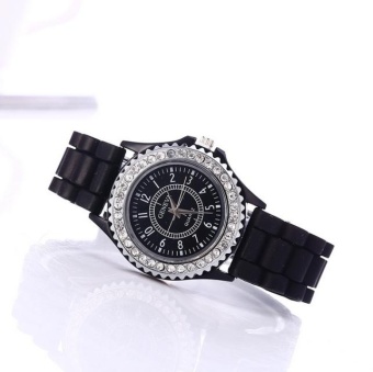 Yumite Geneva Diamond Silicone Watch Ladies Silicone Watch Student Sports Watch Black Strap Black Dial - intl  