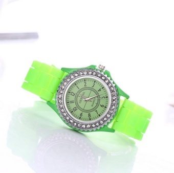 Yumite Geneva Diamond Silicone Watch Ladies Silicone Watch Student Sports Watch Light Green Strap Light Green Dial - intl  