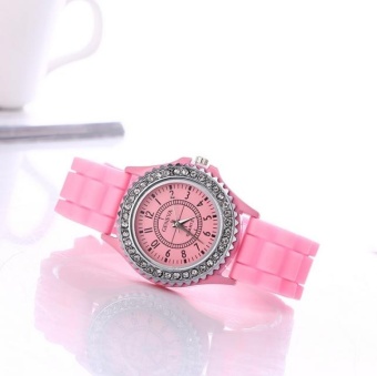 Yumite Geneva Diamond Silicone Watch Ladies Silicone Watch Student Sports Watch Pink Strap Pink Dial - intl  