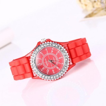 Yumite Geneva Diamond Silicone Watch Ladies Silicone Watch Student Sports Watch Red Strap Red Dial - intl  