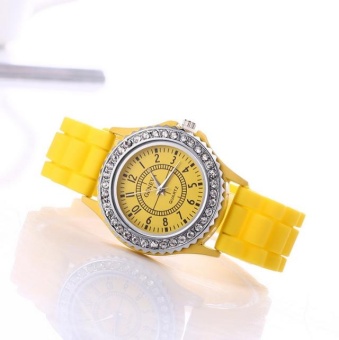 Yumite Geneva Diamond Silicone Watch Ladies Silicone Watch Student Sports Watch Yellow Strap Yellow Dial - intl  