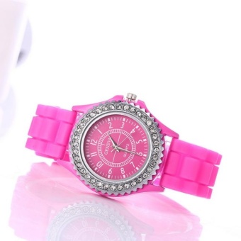 Yumite Geneva Diamonds Silicone Watches Ladies Silicone Watches Student Sports Watches Rose Red Straps Rose Dials - intl  