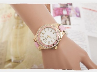 Yumite Geneva Men's Ladies Striped Mosaic Ceramic Watches Women's Fashion Watches Pink Straps White Dials - intl  