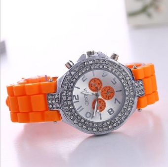 Yumite Geneva Silicone Three-Eye Diamond Watch Women's Watches Jelly Candy Silicone Watch Orange Strap Orange Dial - intl  