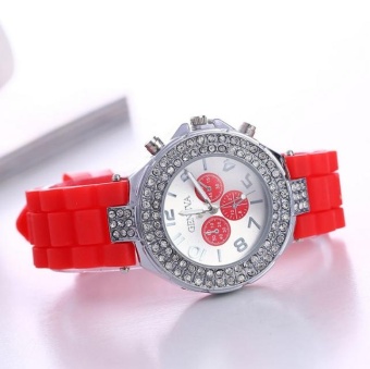 Yumite Geneva Silicone Three-piece Diamond Watch Women's Watches Jelly Candy Silicone Watch Red Strap Red Dial - intl  