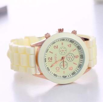 Yumite Geneva Silicone Watch Fashion Watch Three Candy Ladies Watches Student Watches Round Dial Rice White Strip Rice White Dial - intl  