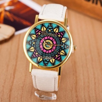 Yumite Knot Sunflower Geneva Watch Men's Watches Women's Watches Belt Quartz Watch White Strap Sunflower Pattern Dial - intl  