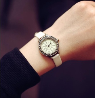 Yumite Korean version of the retro small dial art fine belt belt student watch fashion watch couple watch round dial White strap white dial - intl  
