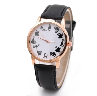 Yumite rose gold watch female models twelve cat scale ladies watch fashion single product watch selling single product round dial black strap white dial - intl  