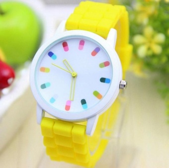 Yumite Silicone Capsule Jelly Watch Color Hand Pill Pattern Quartz Male Ladies Watch Student Watch Yellow Strap White Dial - intl  