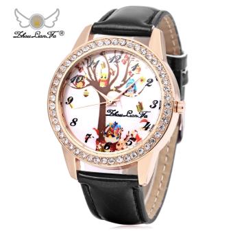 ZhouLianFa Female Quartz Watch Artificial Diamond Christmas Theme Dial Leather Band Wristwatch (Black) - intl--TC  