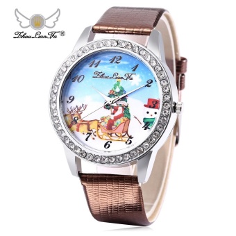 ZhouLianFa Women Quartz Watch Christmas Pattern Dial Leather Band Wristwatch--TC  