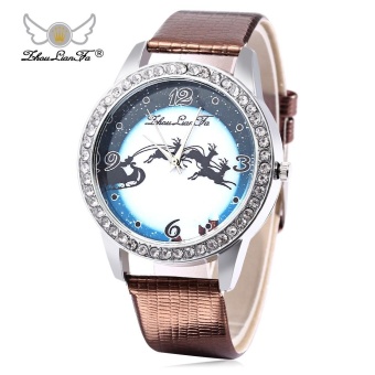 ZhouLianFa Women Quartz Watch Elk Pattern Dial Leather Band Wristwatch--TC  