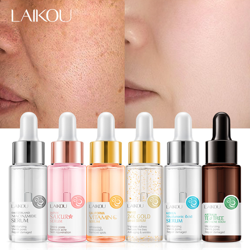 LADES LAIKOU 17Ml Sakuraเซรัมเข้มข้นHyaluronic Acid Face Serum Vitamin C Nicotinamide Tea Tree Essence Moisturizing Whitening Anti-Wrinkle Firming Essence Skin Careเรือใน24ชั่วโมง