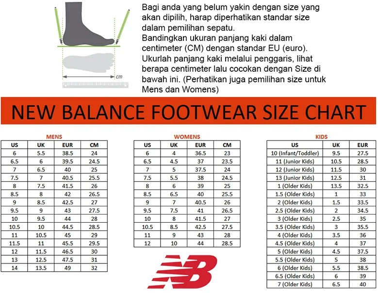 size sepatu new balance