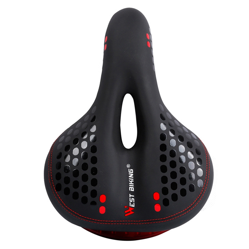 WEST การขี่มอเตอร์ไซค์ Saddle PU Breathable Soft เบาะจักรยานพร้อมไฟเตือนจักรยานบนถนน MTB Saddles