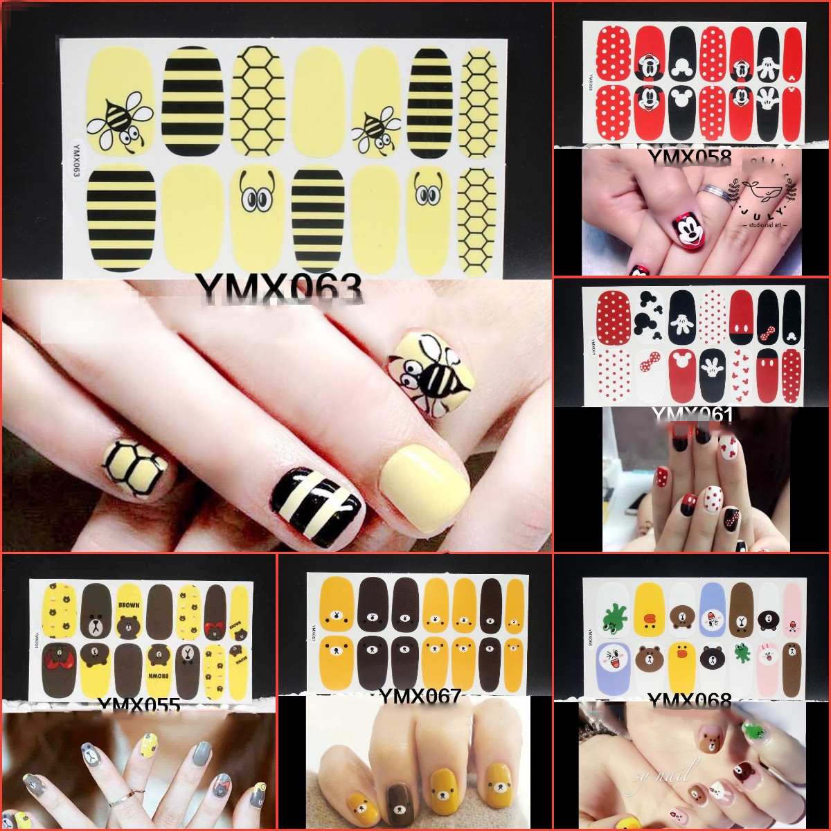 14pcs/set YMX Tuyển Tập Miếng dán móng tay nghệ thuật mã Hoạt Hình cute Mèo máy snoopy Micky Phụ Nữ Thú Cưng Chống Thấm Nước Bền Lâu Cho Trí Móng Tay Kiểu Dáng Thời