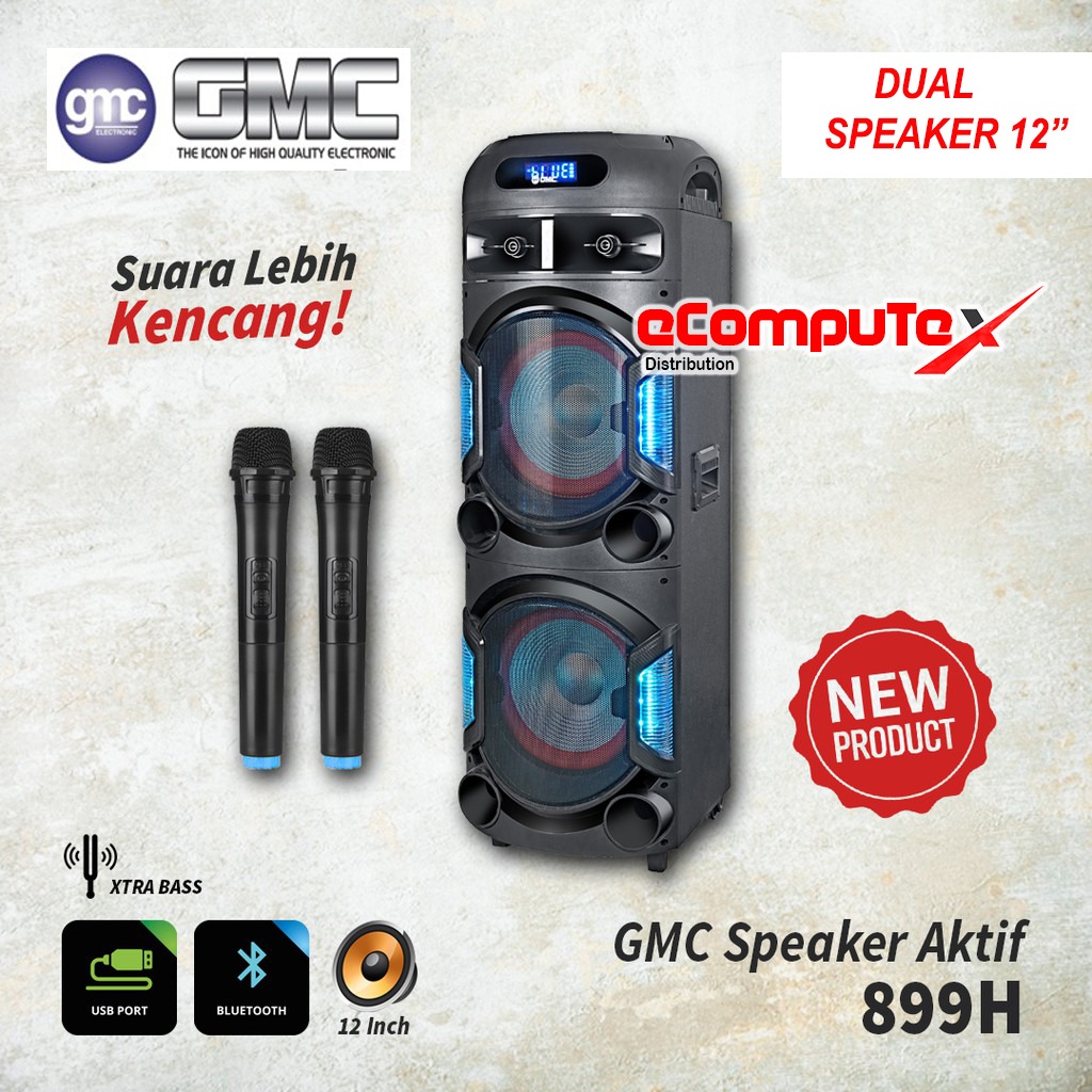 Jual SPEAKER KARAOKE PORTABLE GMC 899H / 899 H BLUETHOOTH MIC 2X12 INCH