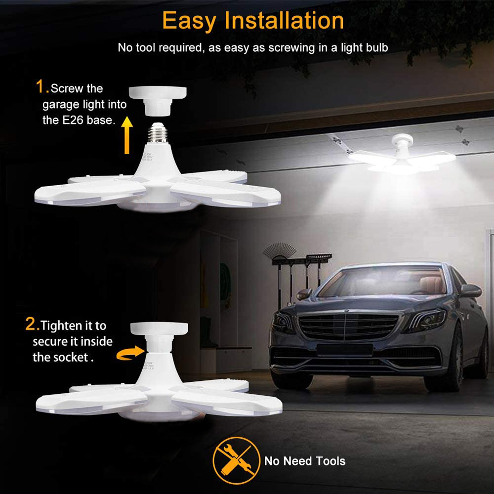 【Giảm Giá/Thanh Toán Khi Nhận Hàng】đèn LED Gara, Đèn Led Gara Biến Dạng 38W, Đèn Led Trần Nhà Để Xe 3800LM Với 4 Tấm Điều Chỉnh Được