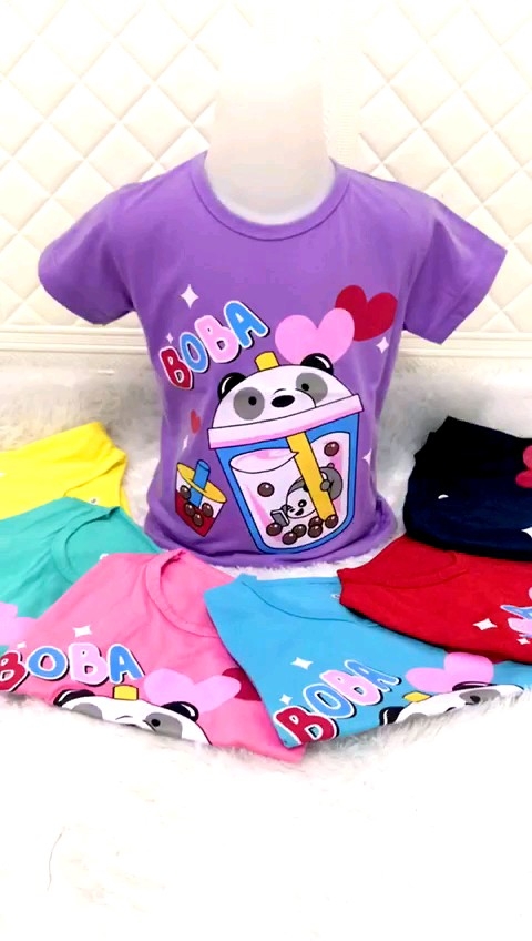 KAOS ANAK PEREMPUAN BOBA PANDA LOVE LENGAN PENDEK USIA 1-12 TAHUN // BAJU ANAK CEWEK