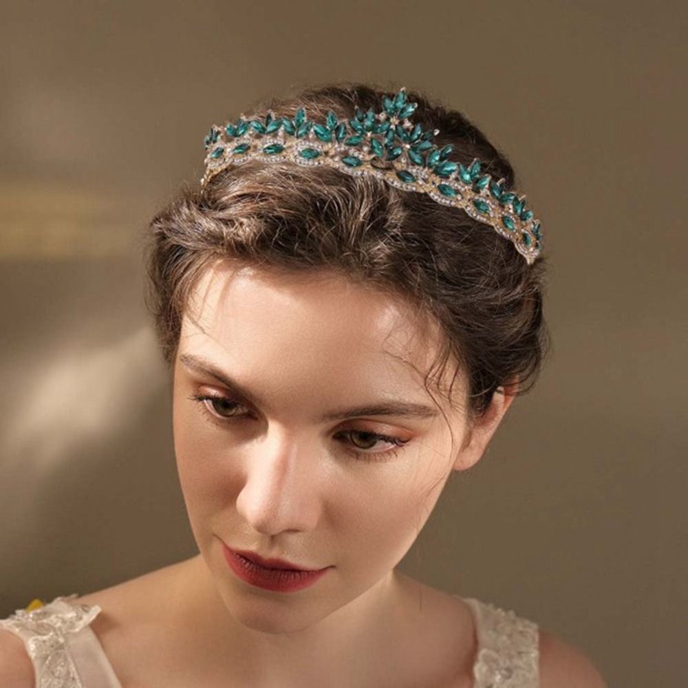 BHBB Retro Sinh nhật Vương Miện Tinh tế Rhinestone Headband Công chúa Vương Miện Lá Tóc Phụ Kiện Baroque Vương Miện Cô Dâu Hàn Quốc Phong Cách Bridal Mũ Nón Đám cưới Đồ Trang Sức Phụ nữ Vương Miện Cô Dâu Vương Miện