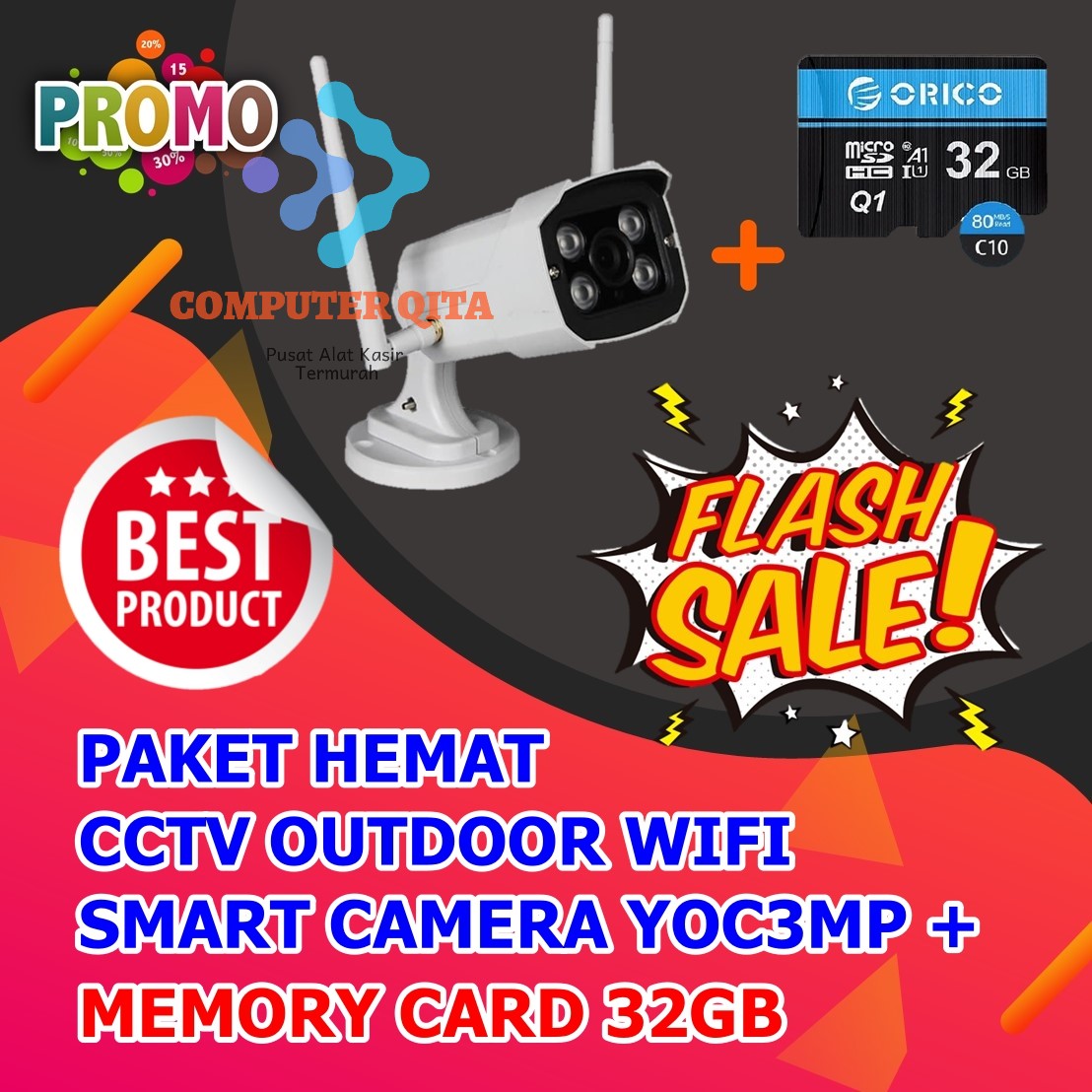 CCTV OUTDOOR YOOSEE 720P 2MP MEMORY CARD ORICO MICRO SD 32GB