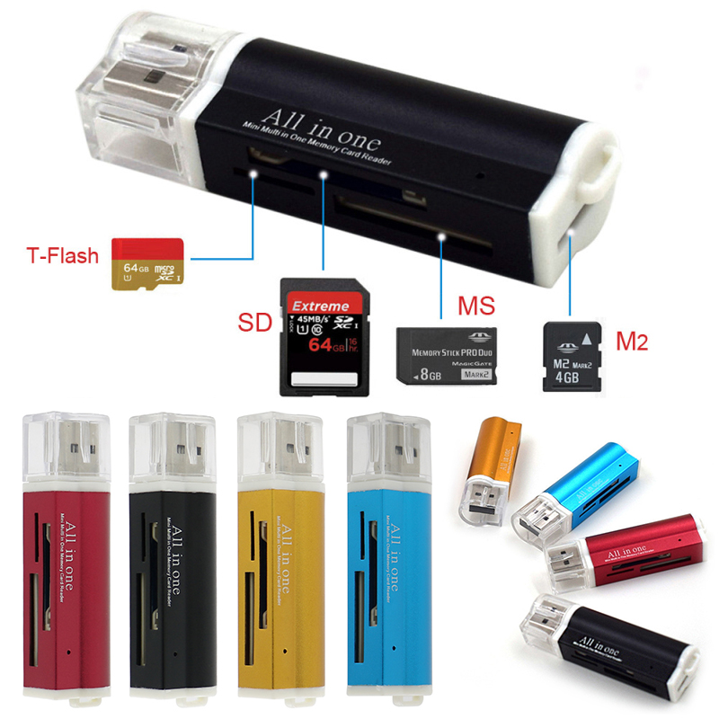 อะบาบา✔️ USB2.0อะลูมินัมอัลลอย Shell Multi-ฟังก์ชั่น4ใน1การ์ดความจำ Reader สำหรับ SD/SDHC/Mini SD/MMC/TF Card/MS