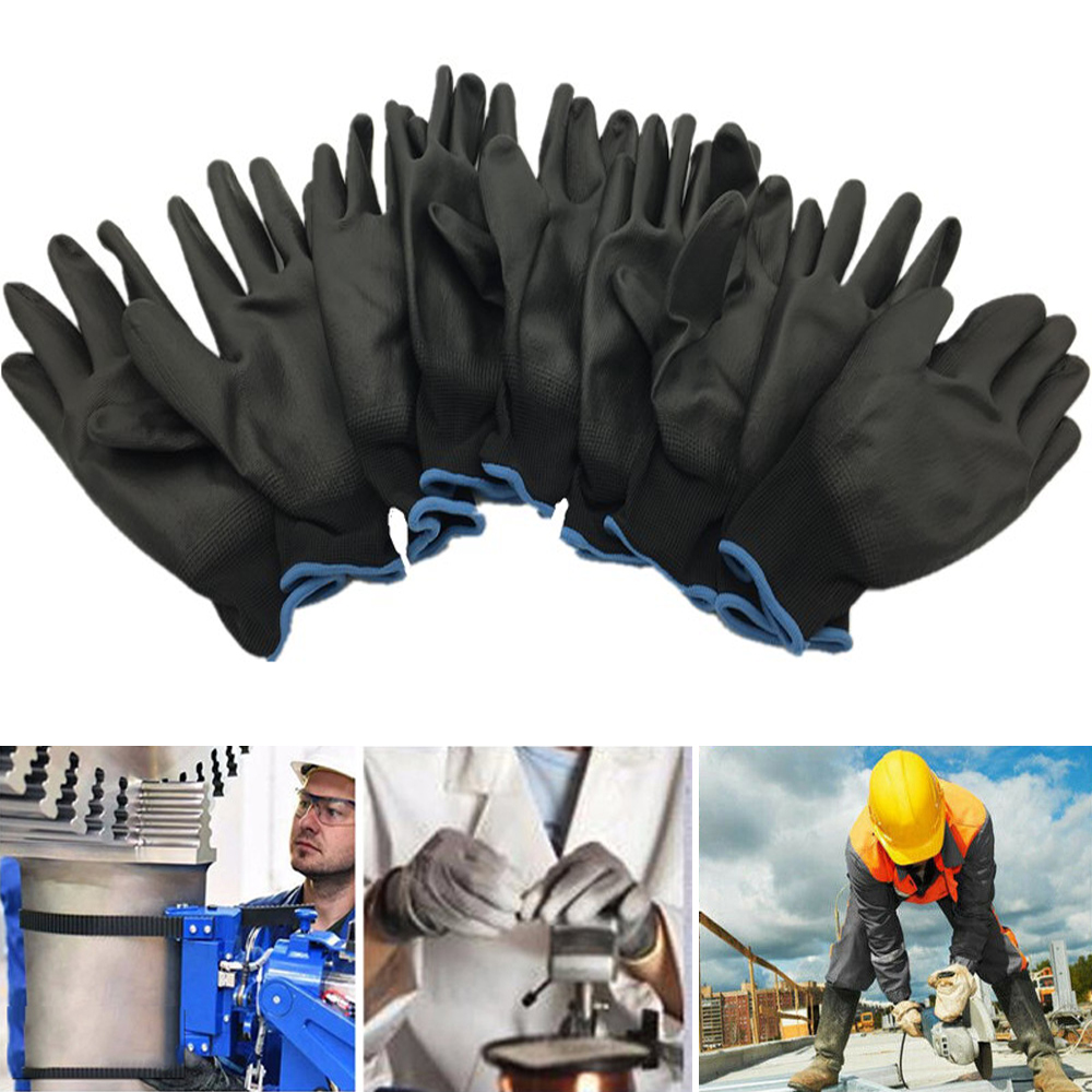 SWRJGM SHOP 1/6 Pairs Non-slip Nylon PU Black Polyurethane Labor Protection Coated Work Gloves