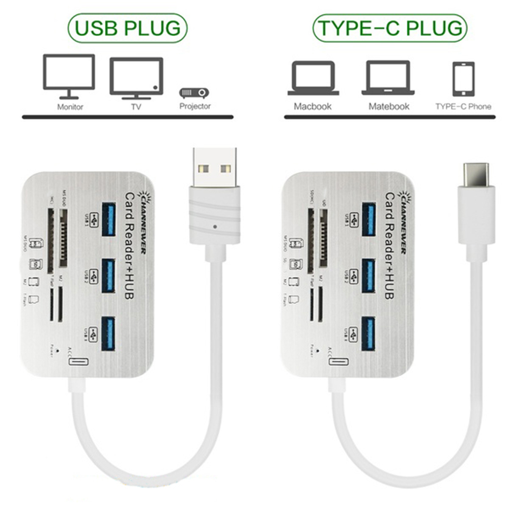 M8CYS อลูมิเนียม Type-C 7ช่อง3ตัวแปลงพอร์ต USB 3.0อะแดปเตอร์เครื่องอ่านการ์ด