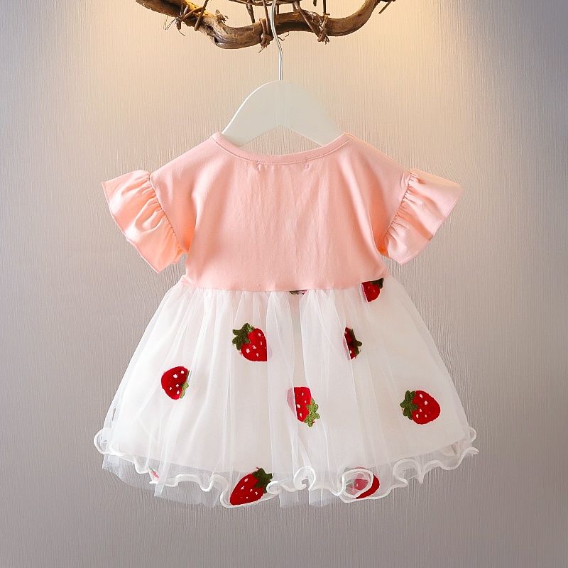 Nautinati Girls' 100% Cotton Ice-cream, Cherry, Cupcake Embroidered Striped Fit & Flare Frock