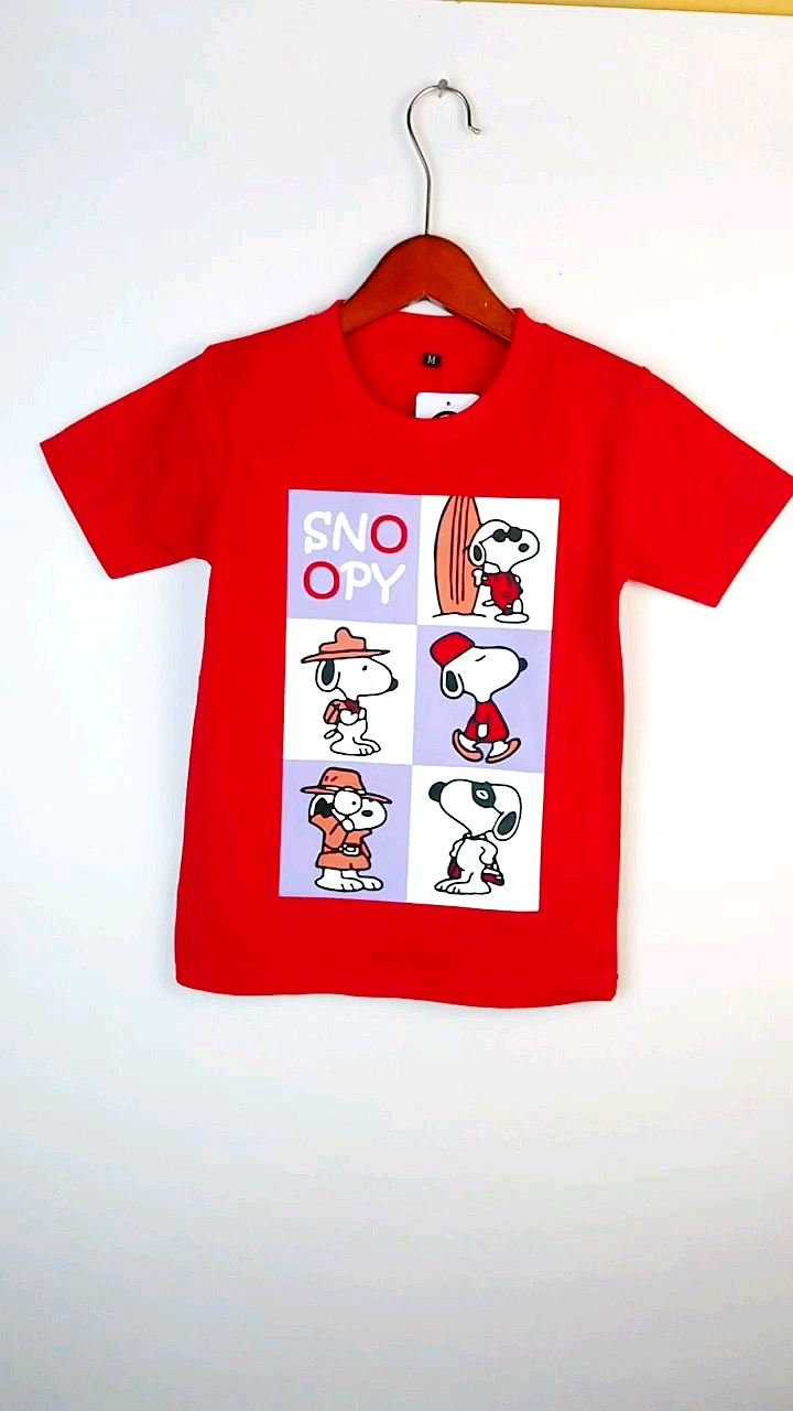 KFS 10 Atasan Baju Kaos Anak Snoopy Merah Laki-laki Perempuan Katun Premium 30s