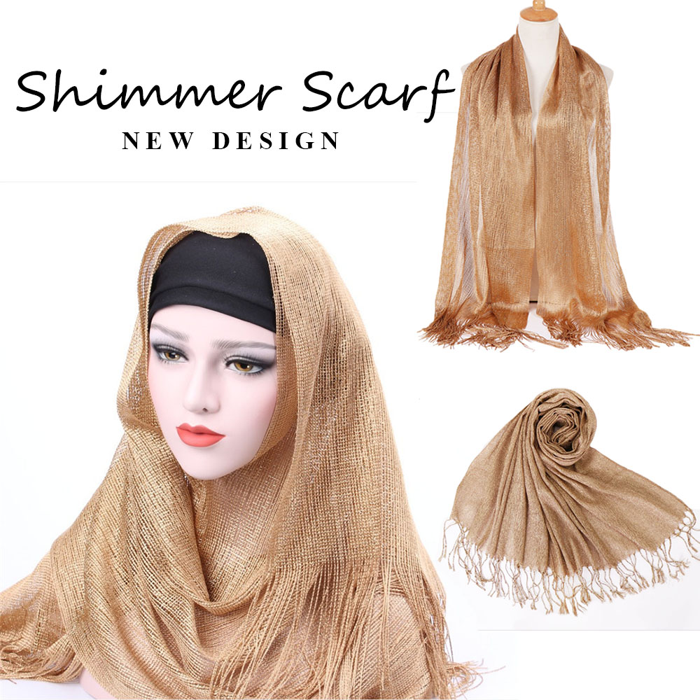 YEWR4ผู้หญิง Shimmer Muffler ฮิญาบมุสลิมหัวครอบคลุม Turban Arab Hijabs ฮิญาบของอิสลามผ้าพันคอผ้าคลุมไหล่