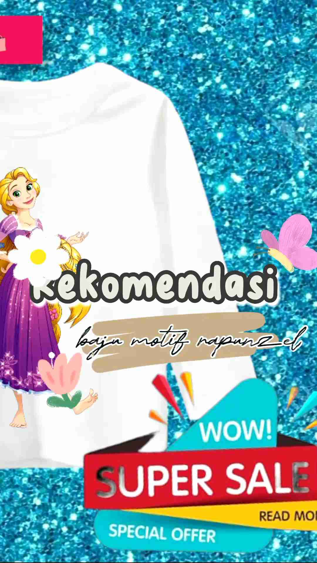 BAJU KAOS ANAK PEREMPUAN LENGAN PANJANG MOTIF RAPUNZEL